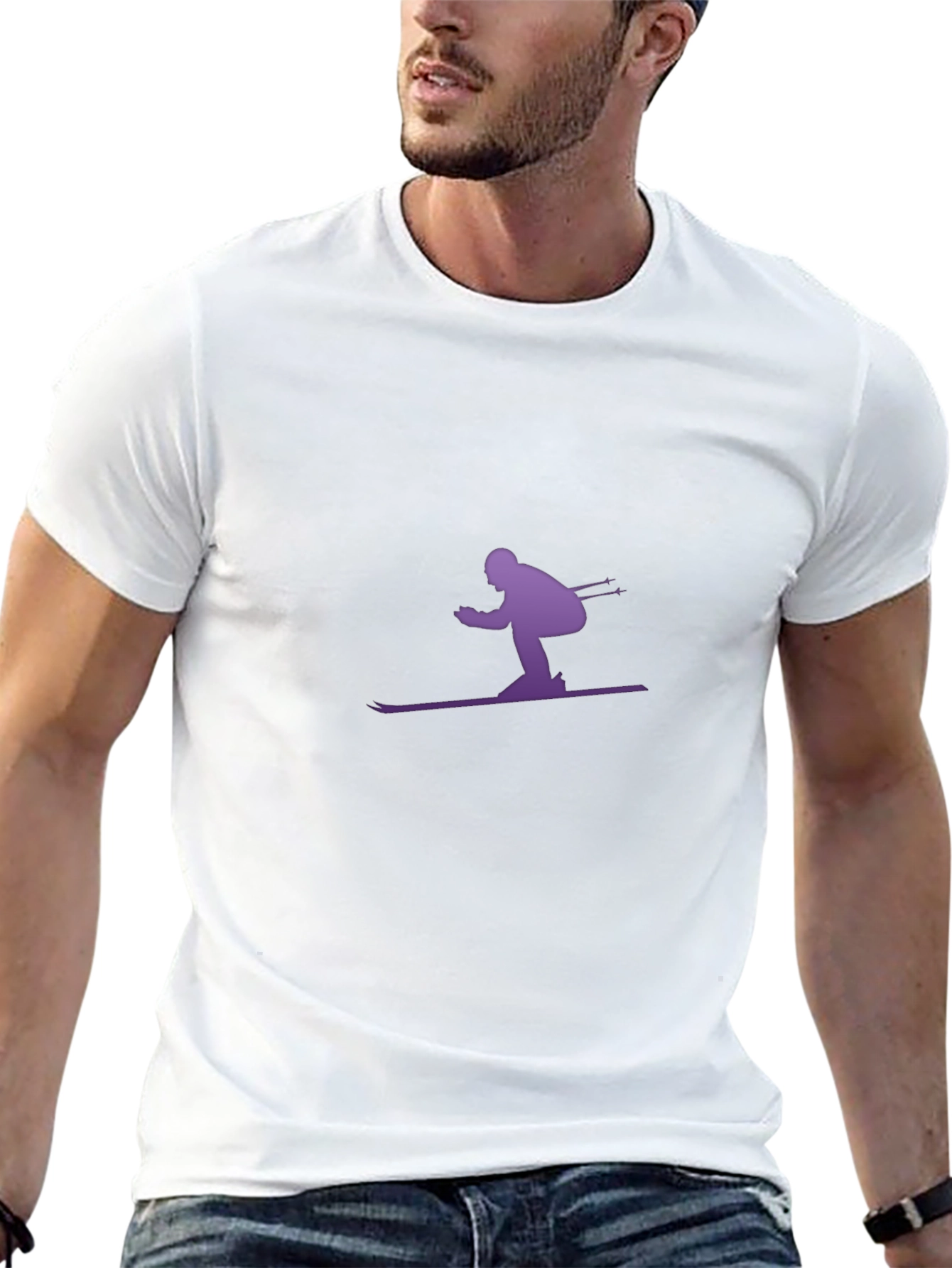 Skiing Silhouette Graphic T-Shirt - Sporty Casual Tee