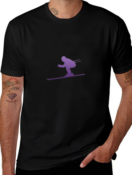 Skiing Silhouette Graphic T-Shirt - Sporty Casual Tee