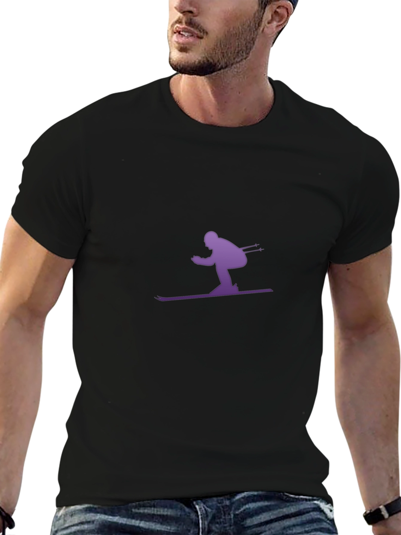 Skiing Silhouette Graphic T-Shirt - Sporty Casual Tee