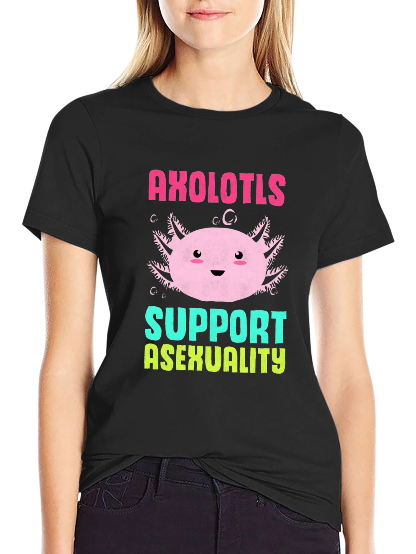 Axolotls Support Asexuality Black T-Shirt