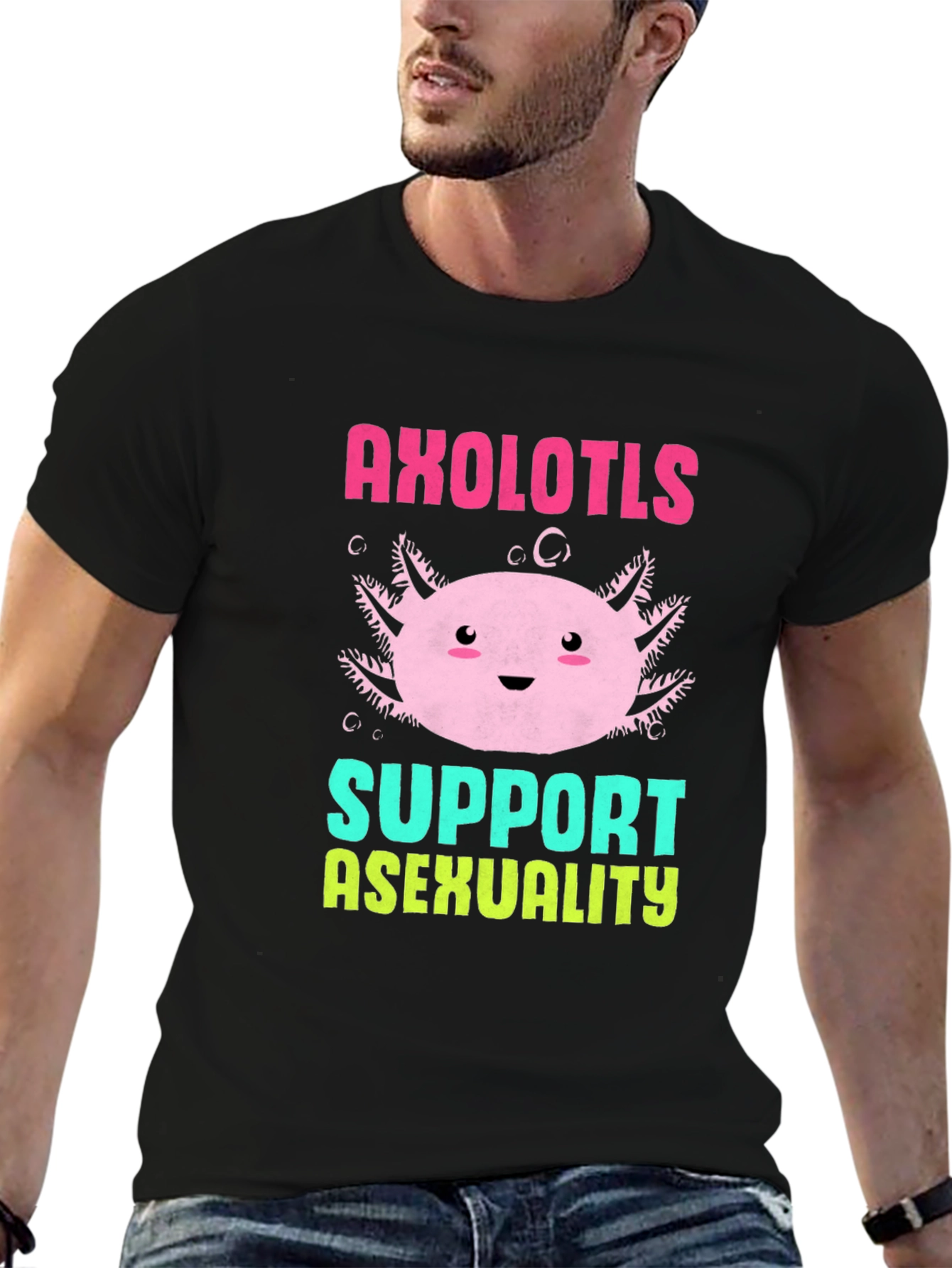 Axolotls Support Asexuality Black T-Shirt