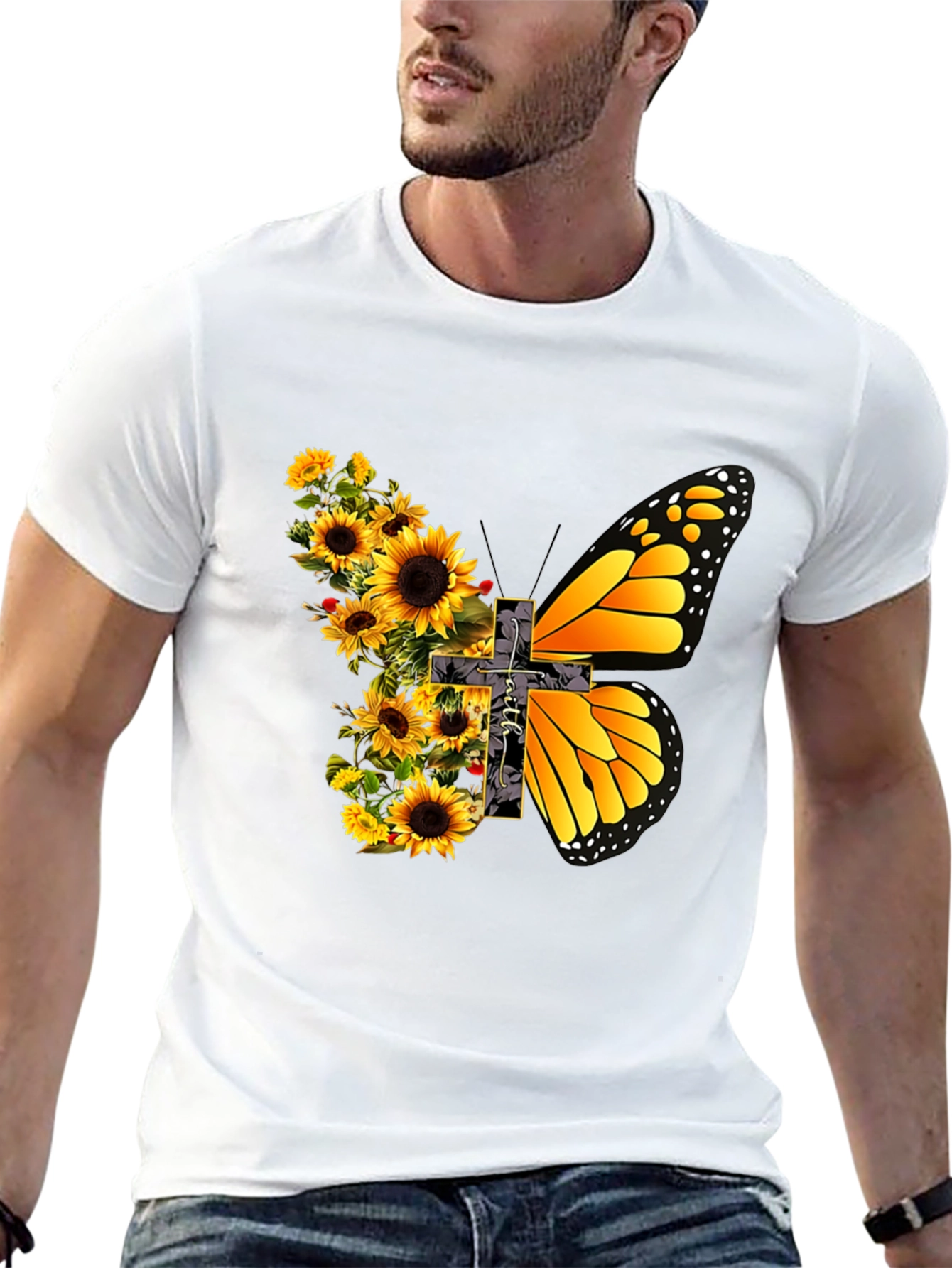 Sunflower Butterfly Graphic Print T-Shirt