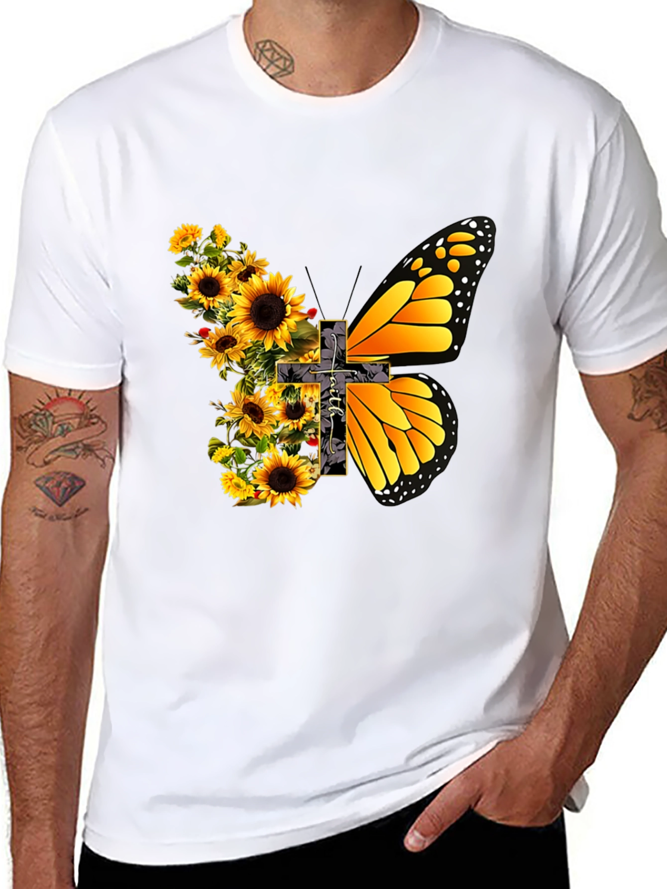 Sunflower Butterfly Graphic Print T-Shirt