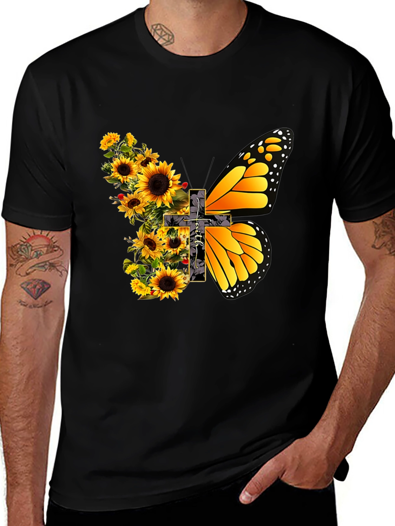Sunflower Butterfly Graphic Print T-Shirt