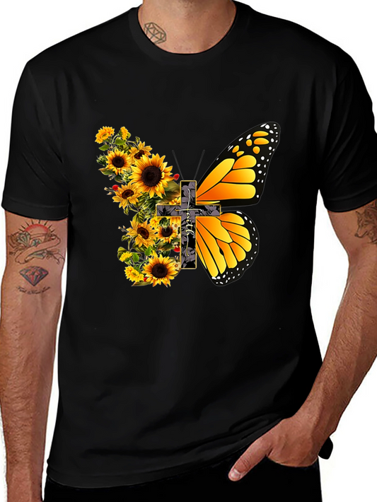 Sunflower Butterfly Graphic Print T-Shirt
