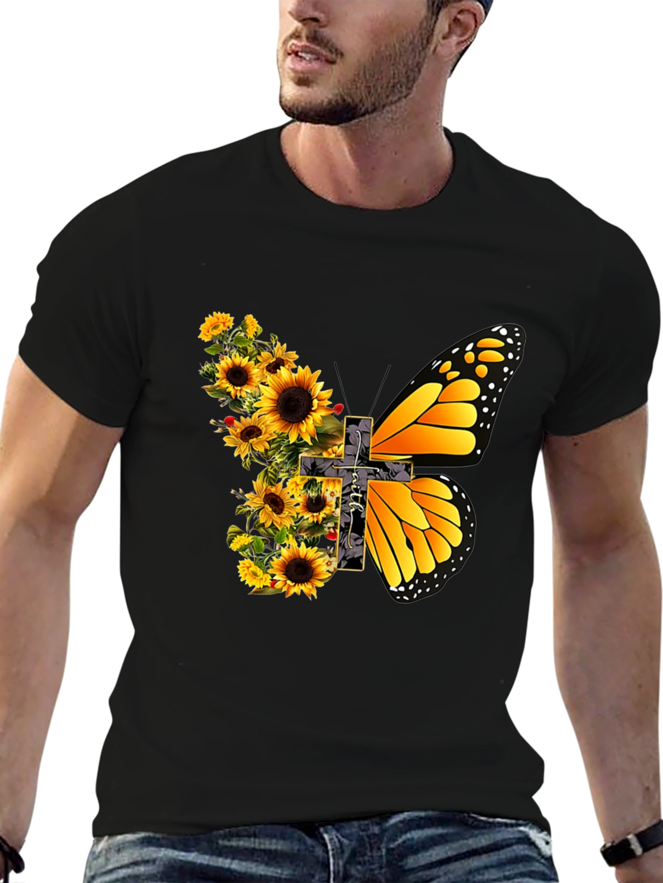 Sunflower Butterfly Graphic Print T-Shirt