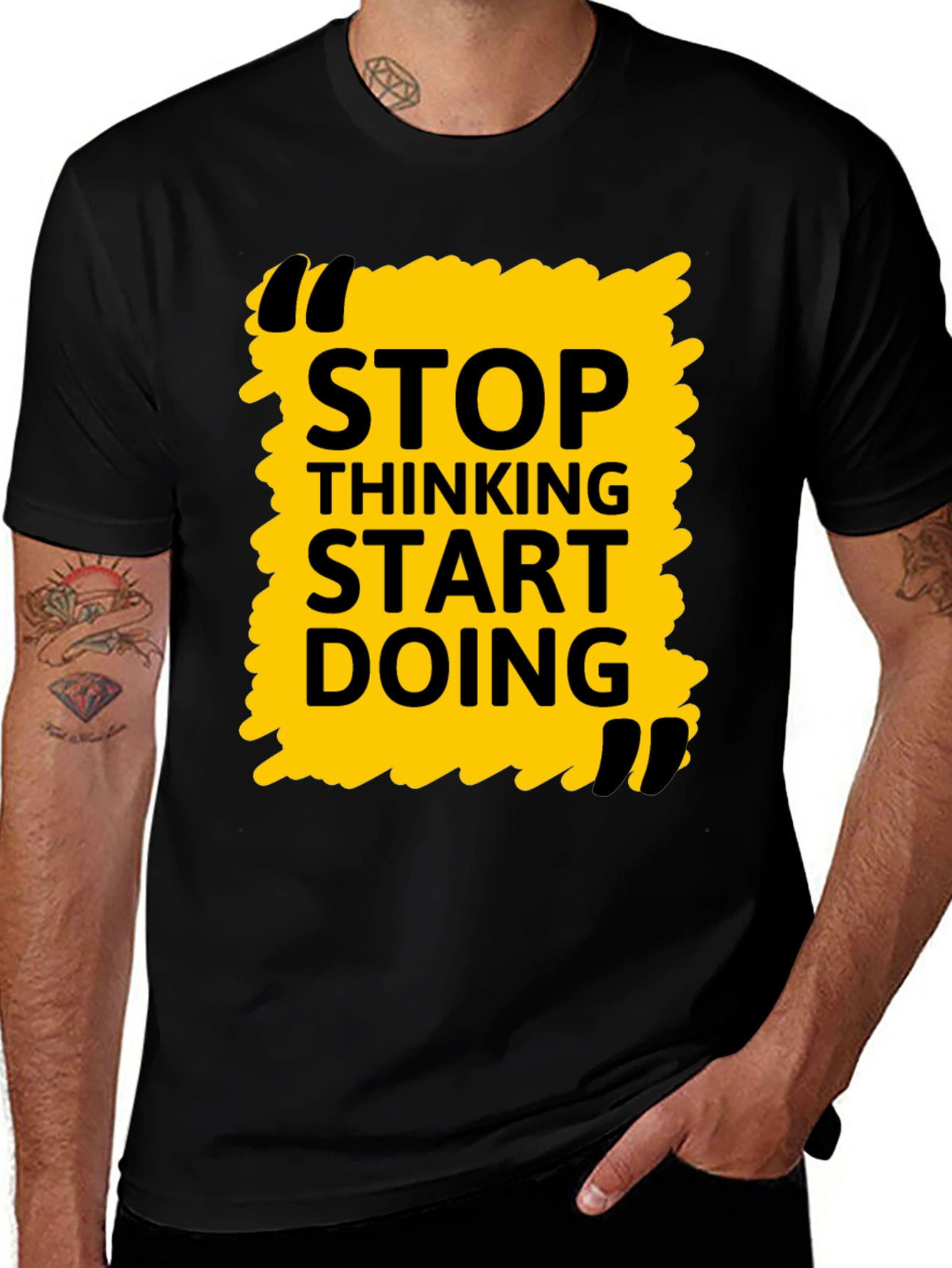 Stop Thinking Start Doing Black Graphic Tee
