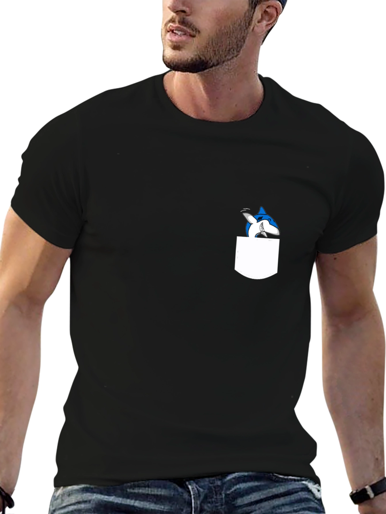 Shark Pocket T-Shirt - Black Cotton Tee