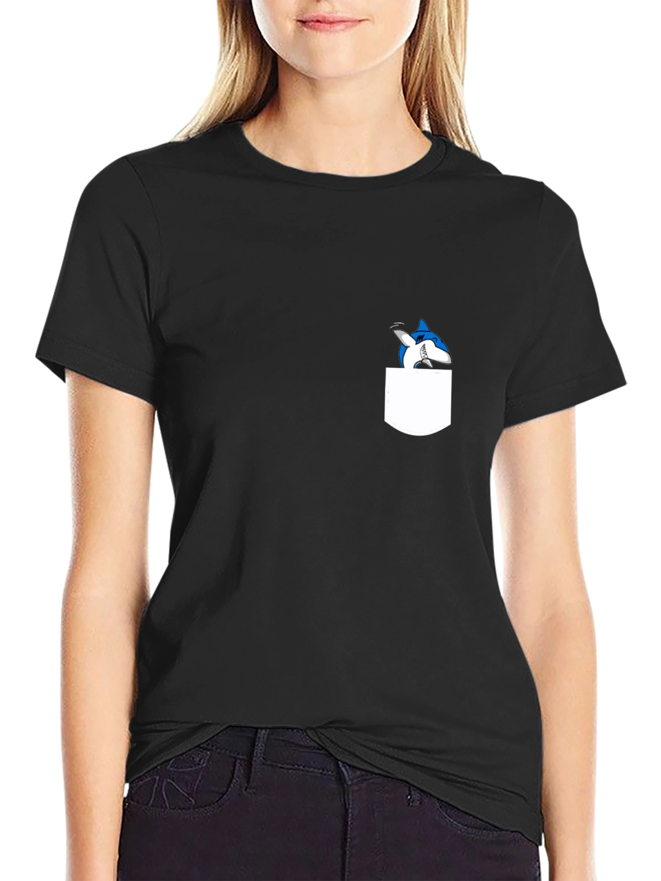 Shark Pocket T-Shirt - Black Cotton Tee