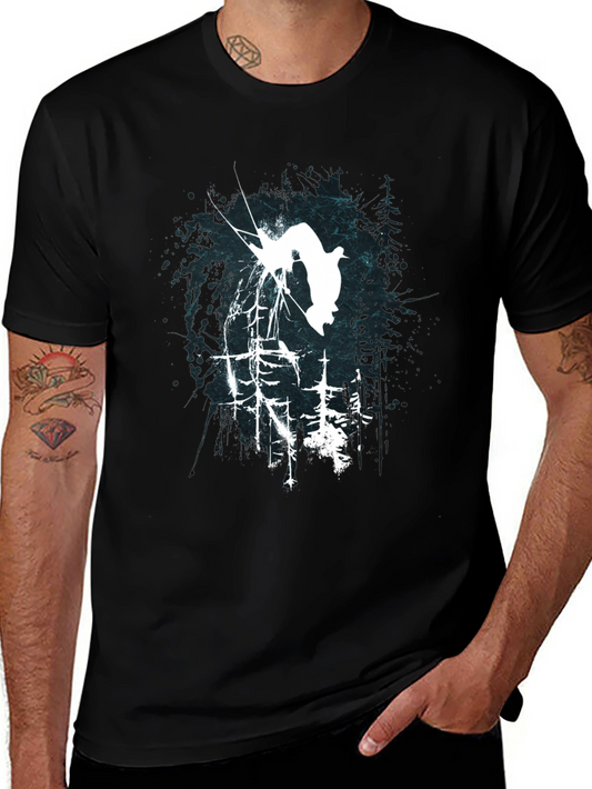 Abstract Forest Skier Graphic Tee - Black Cotton Blend