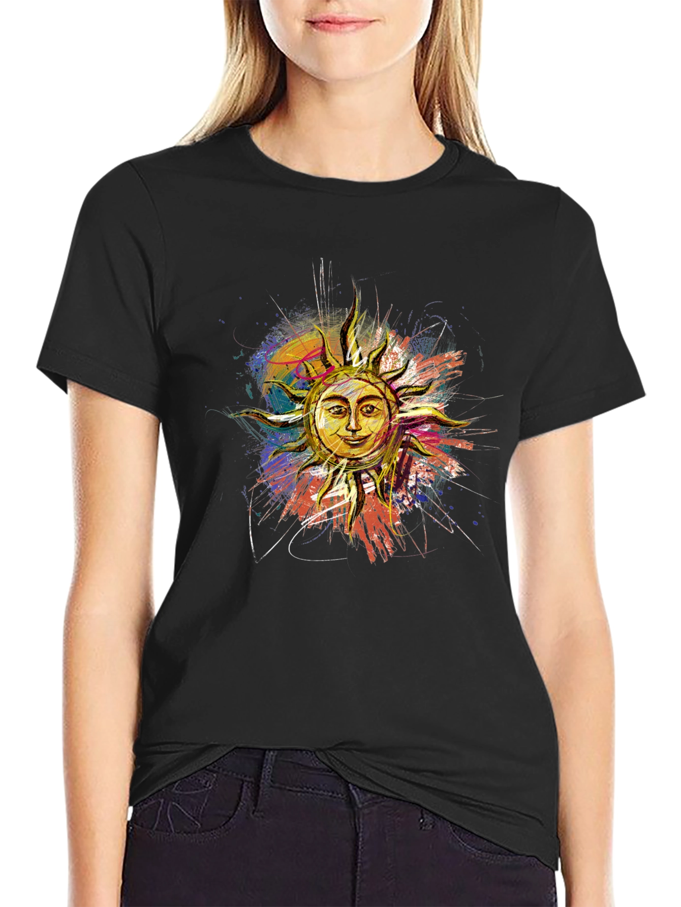 Sun Graphic Print Black T-Shirt