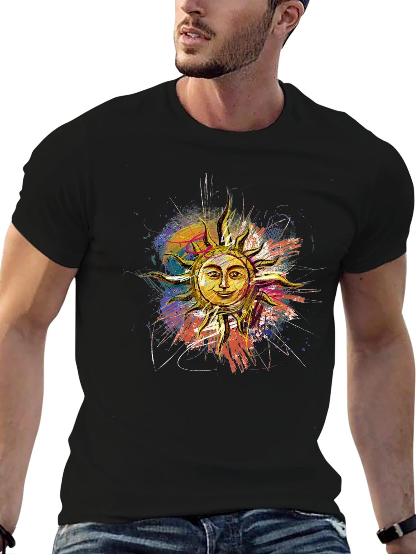 Sun Graphic Print Black T-Shirt