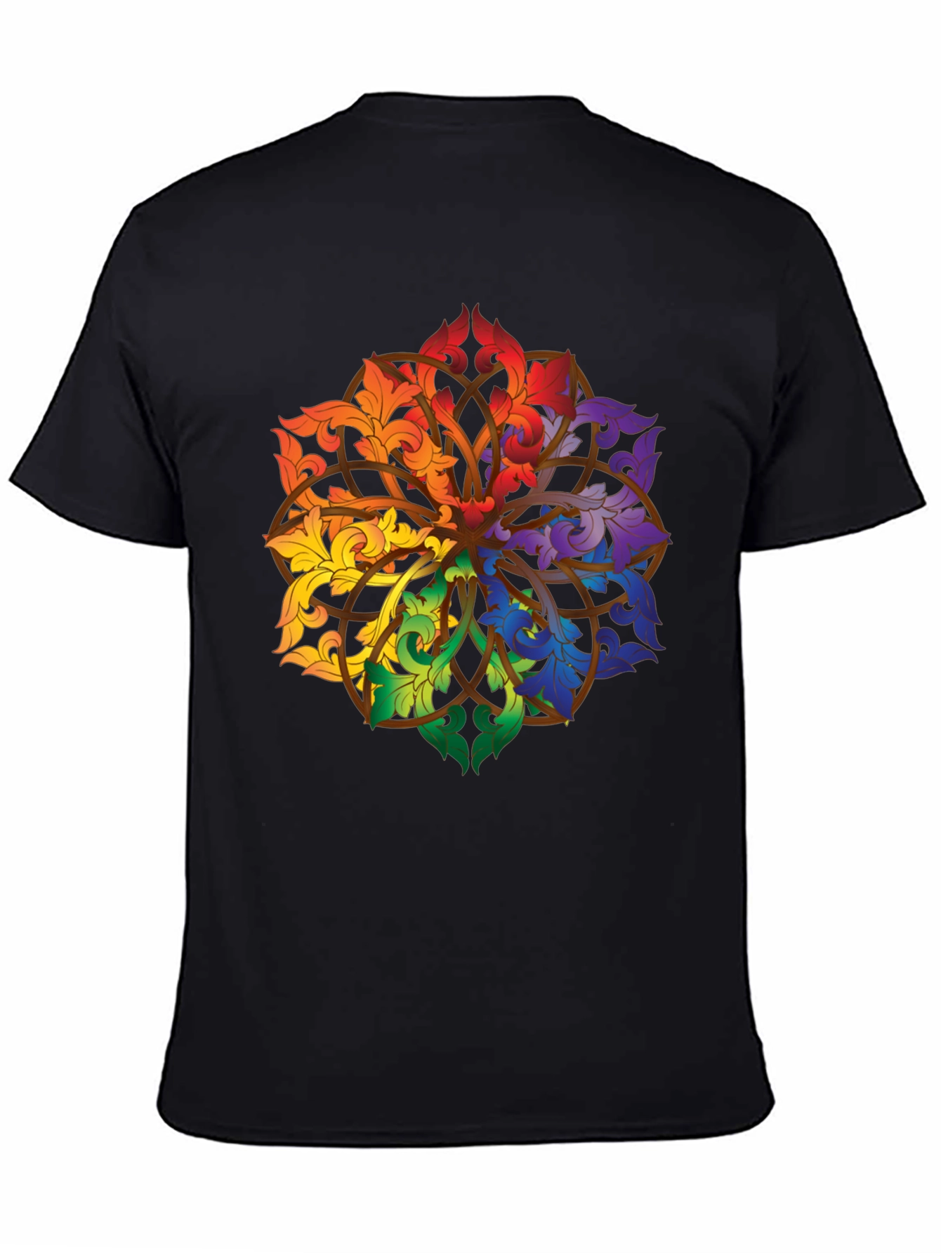 Rainbow Floral Mandala Black T-Shirt