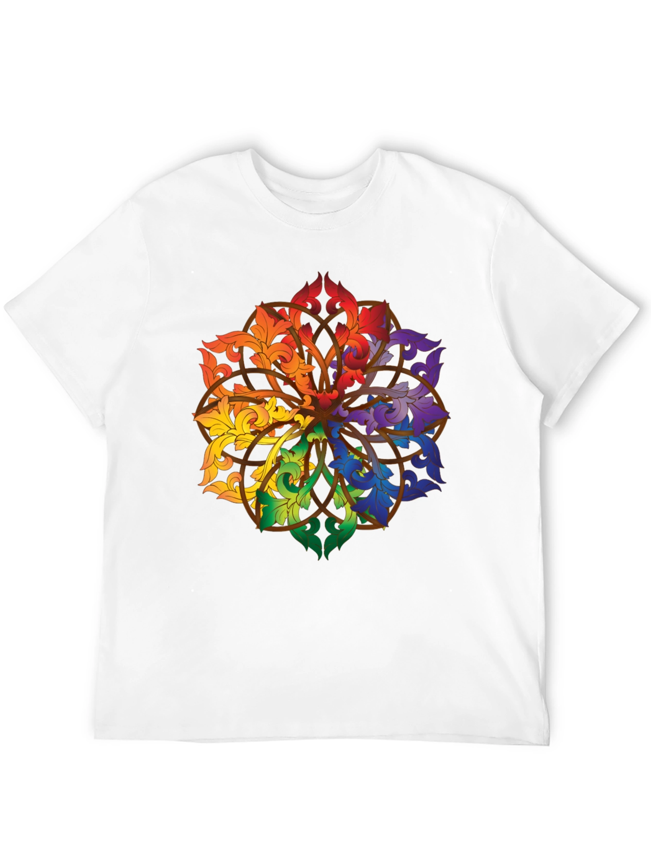 Rainbow Floral Mandala Black T-Shirt
