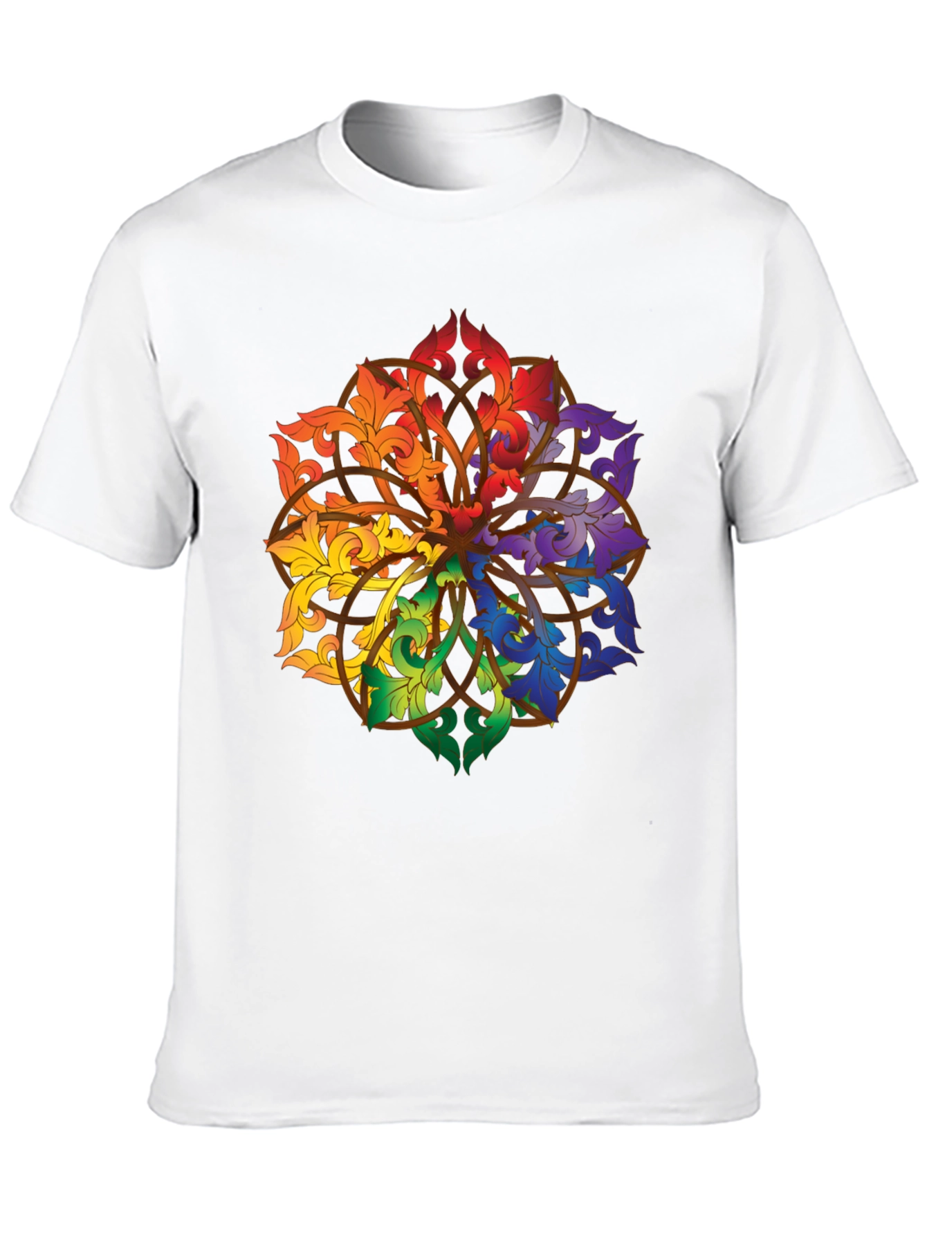 Rainbow Floral Mandala Black T-Shirt