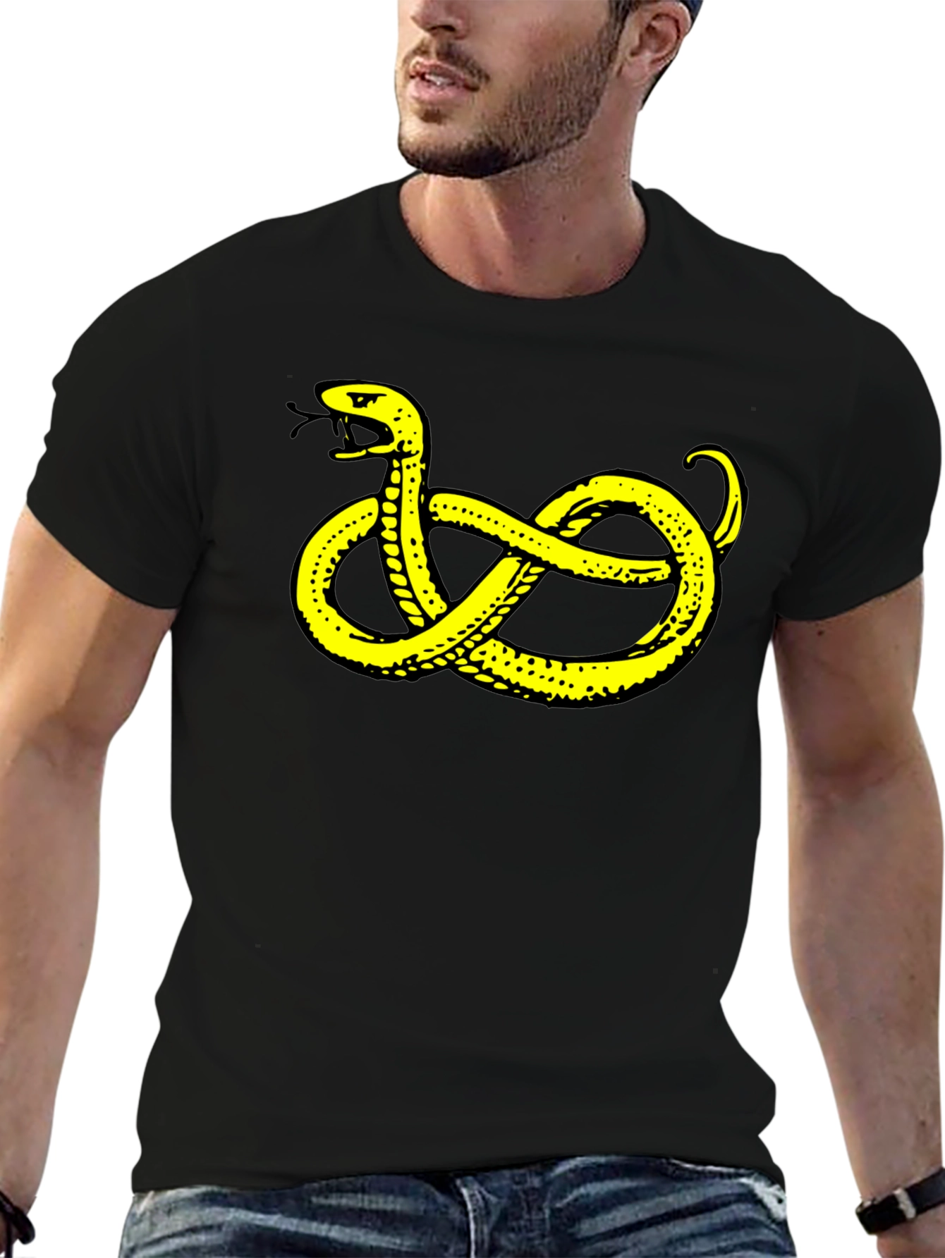 Black T-Shirt with Yellow Snake Design