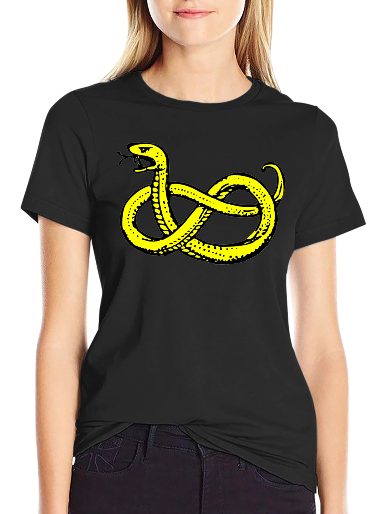 Black T-Shirt with Yellow Snake Design