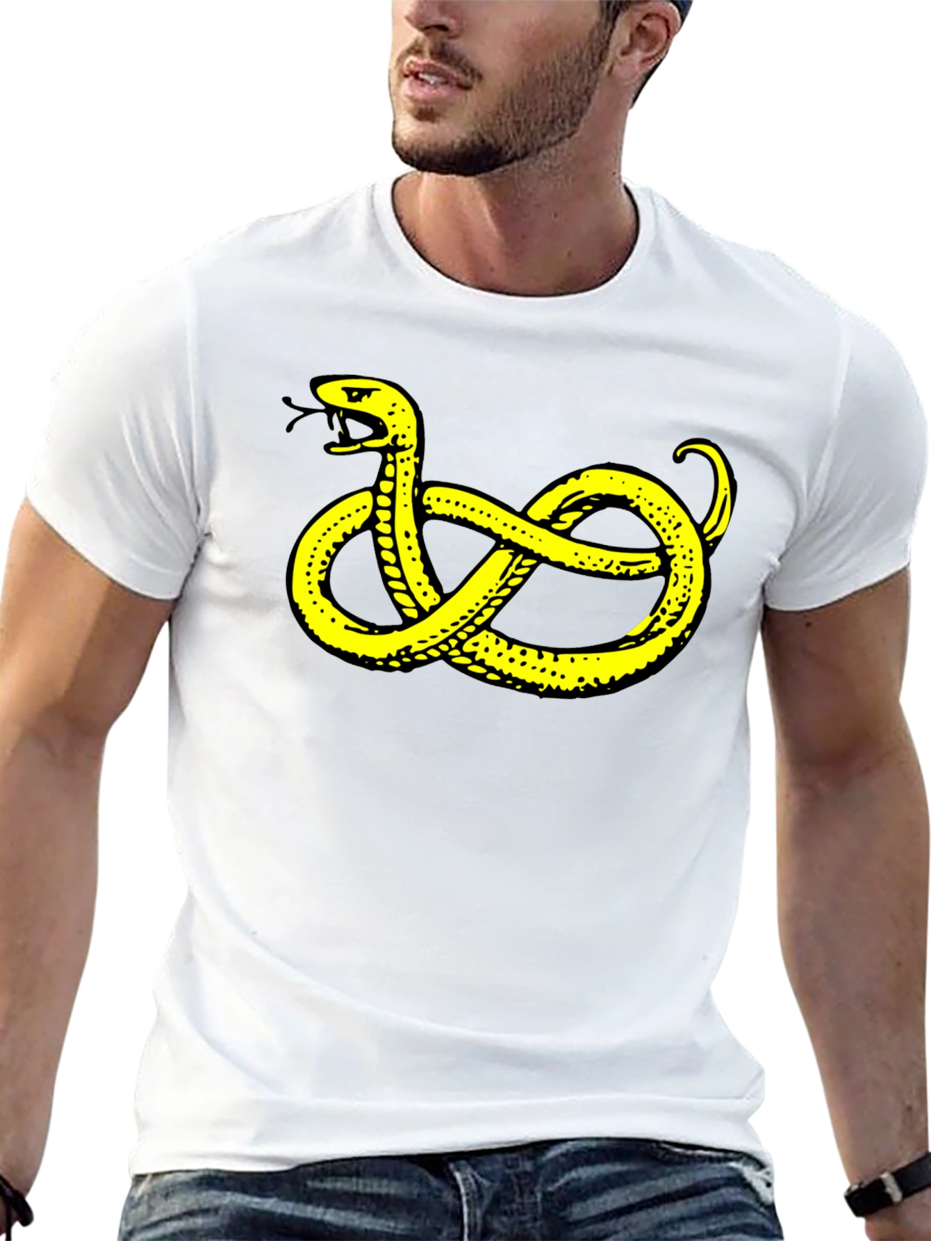 Black T-Shirt with Yellow Snake Design