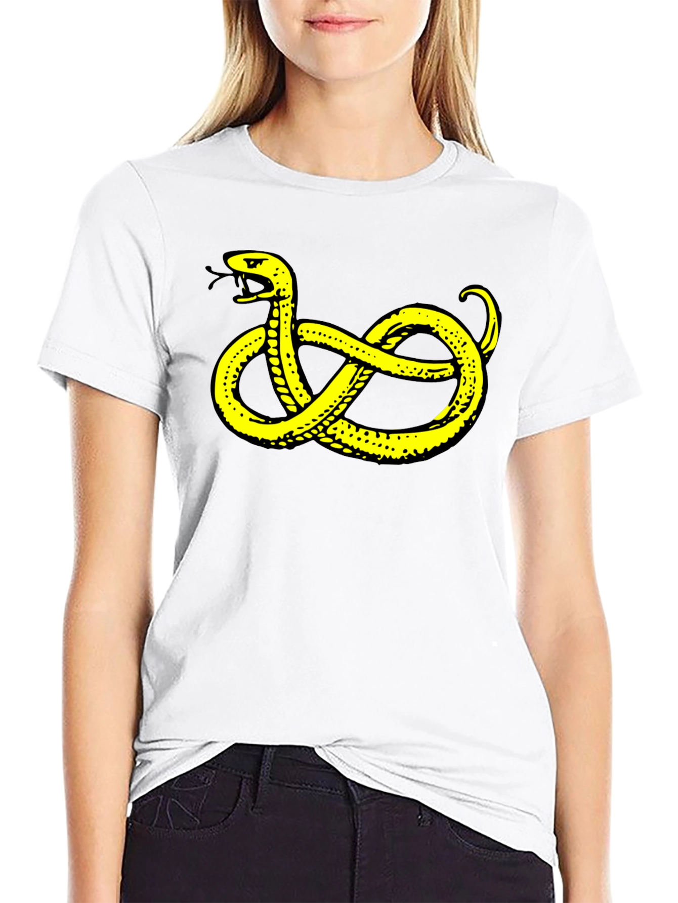 Black T-Shirt with Yellow Snake Design