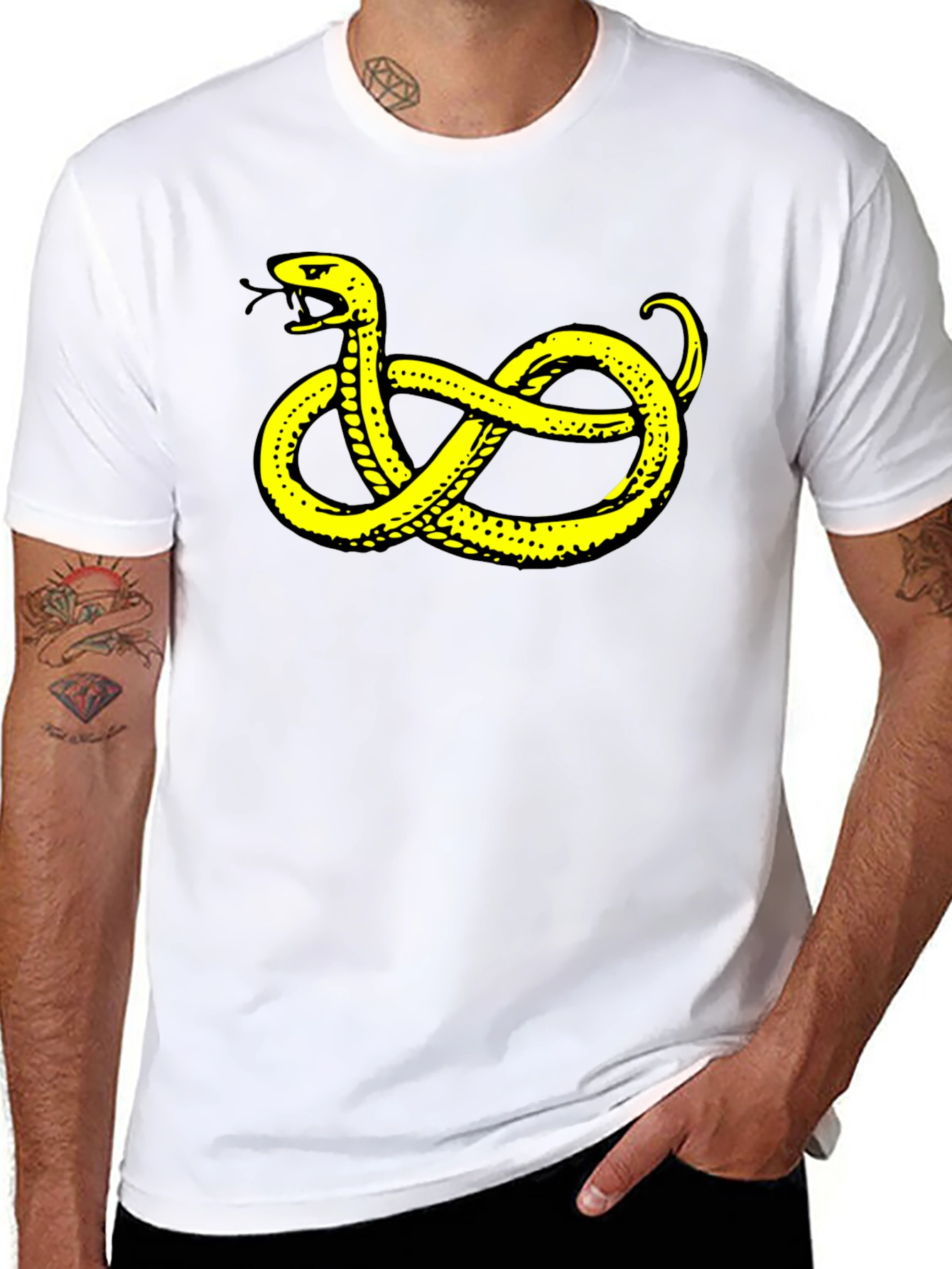 Black T-Shirt with Yellow Snake Design