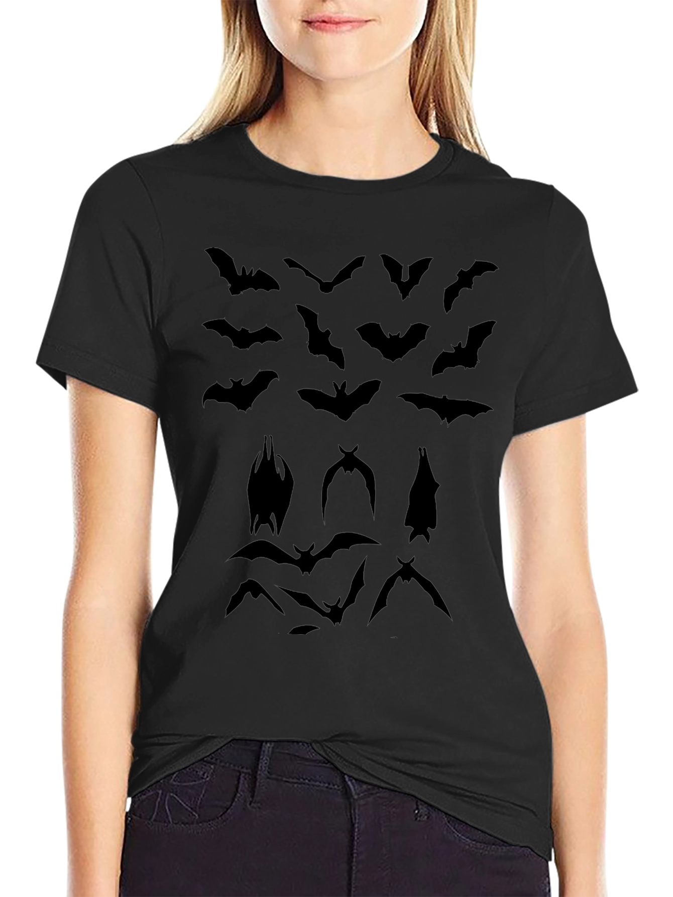 Bat Graphic Tee - Black Cotton T-Shirt