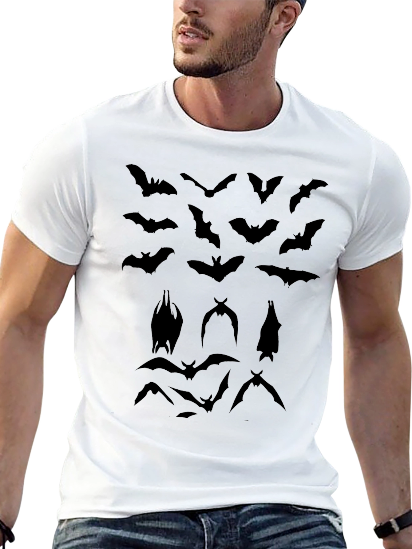 Bat Graphic Tee - Black Cotton T-Shirt