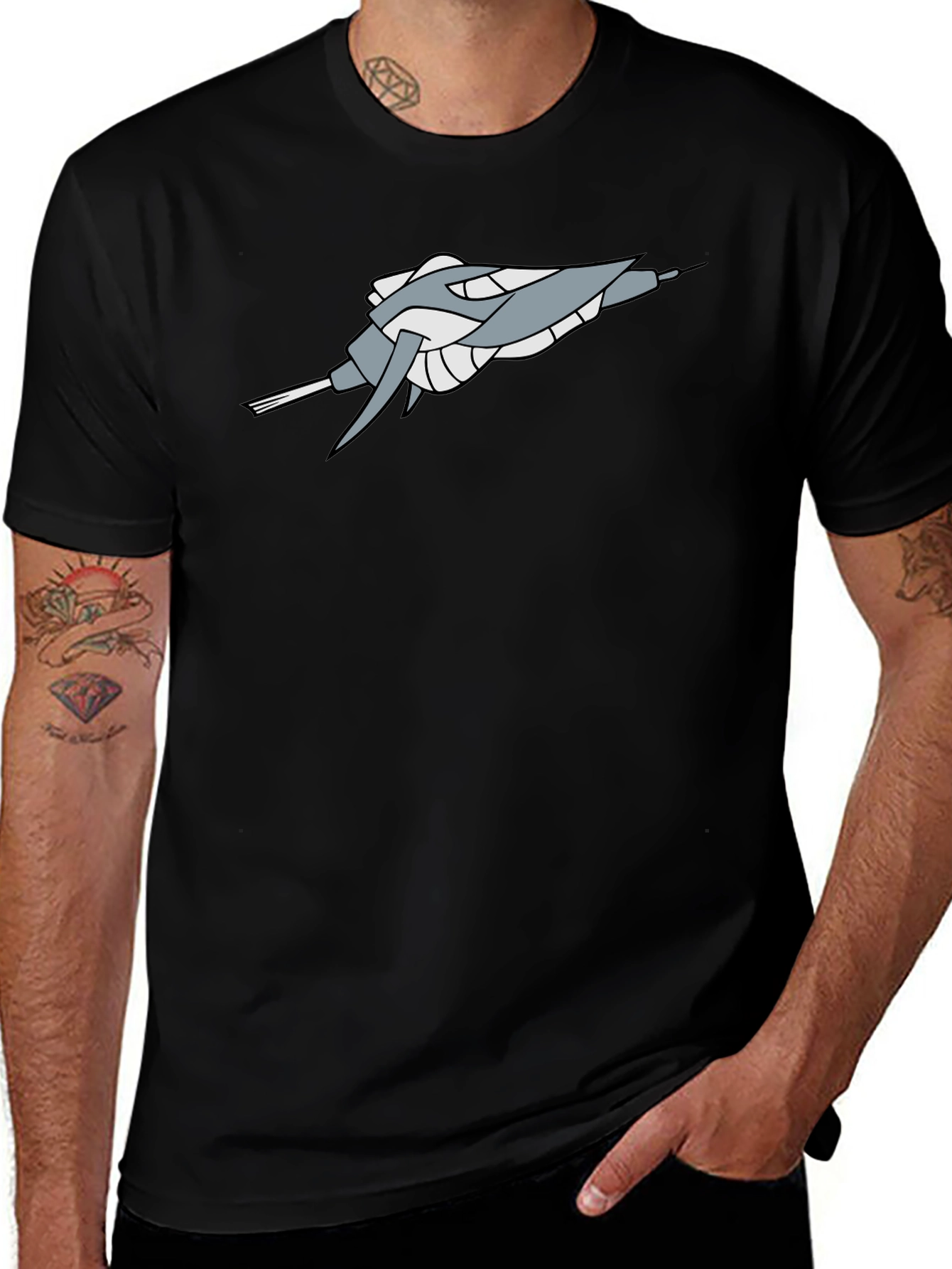 Sci-Fi Spaceship Graphic Black Tee - Stylish Geek Chic