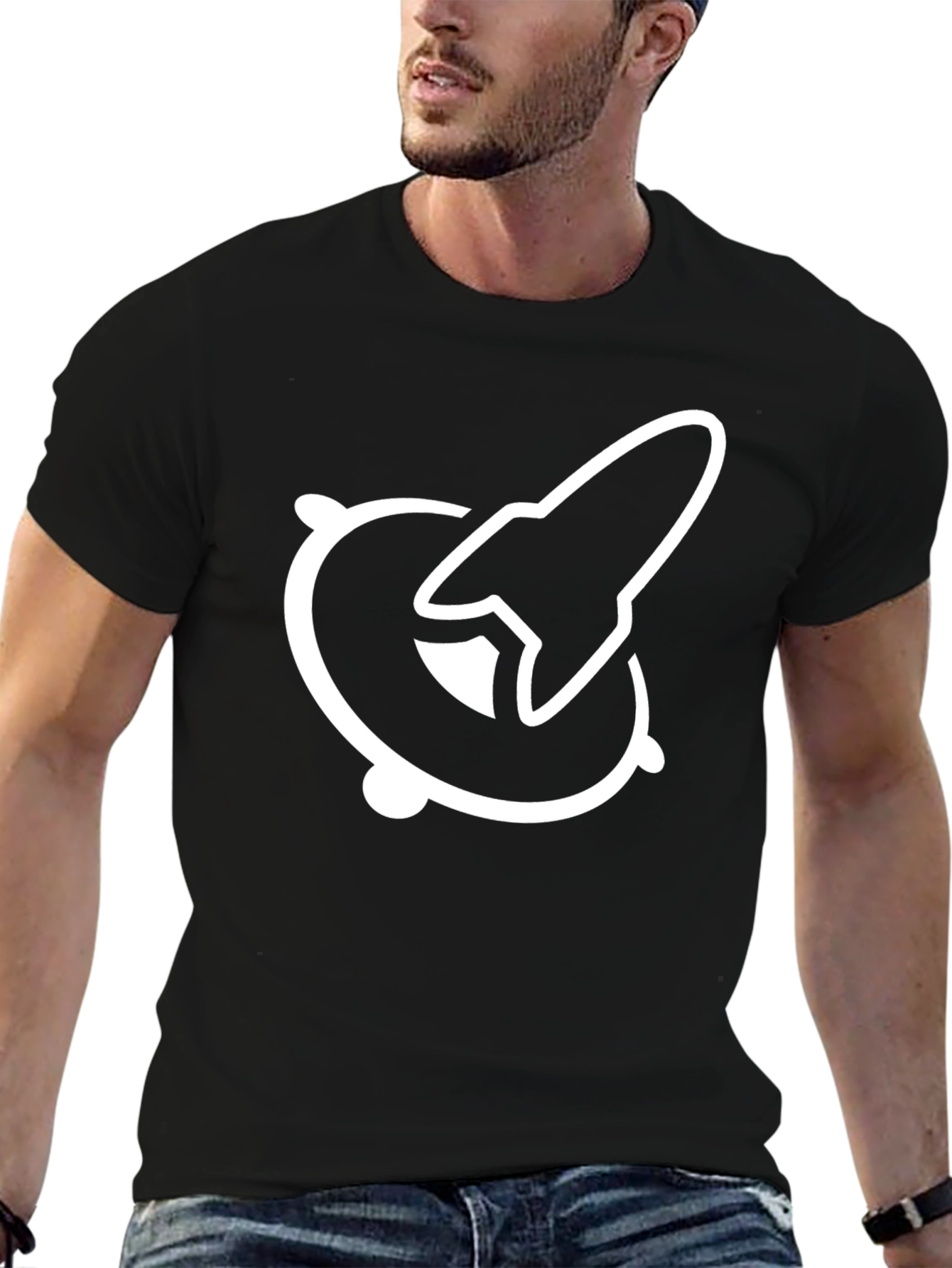 Rocket Orbit Graphic Tee - Black Cotton T-Shirt
