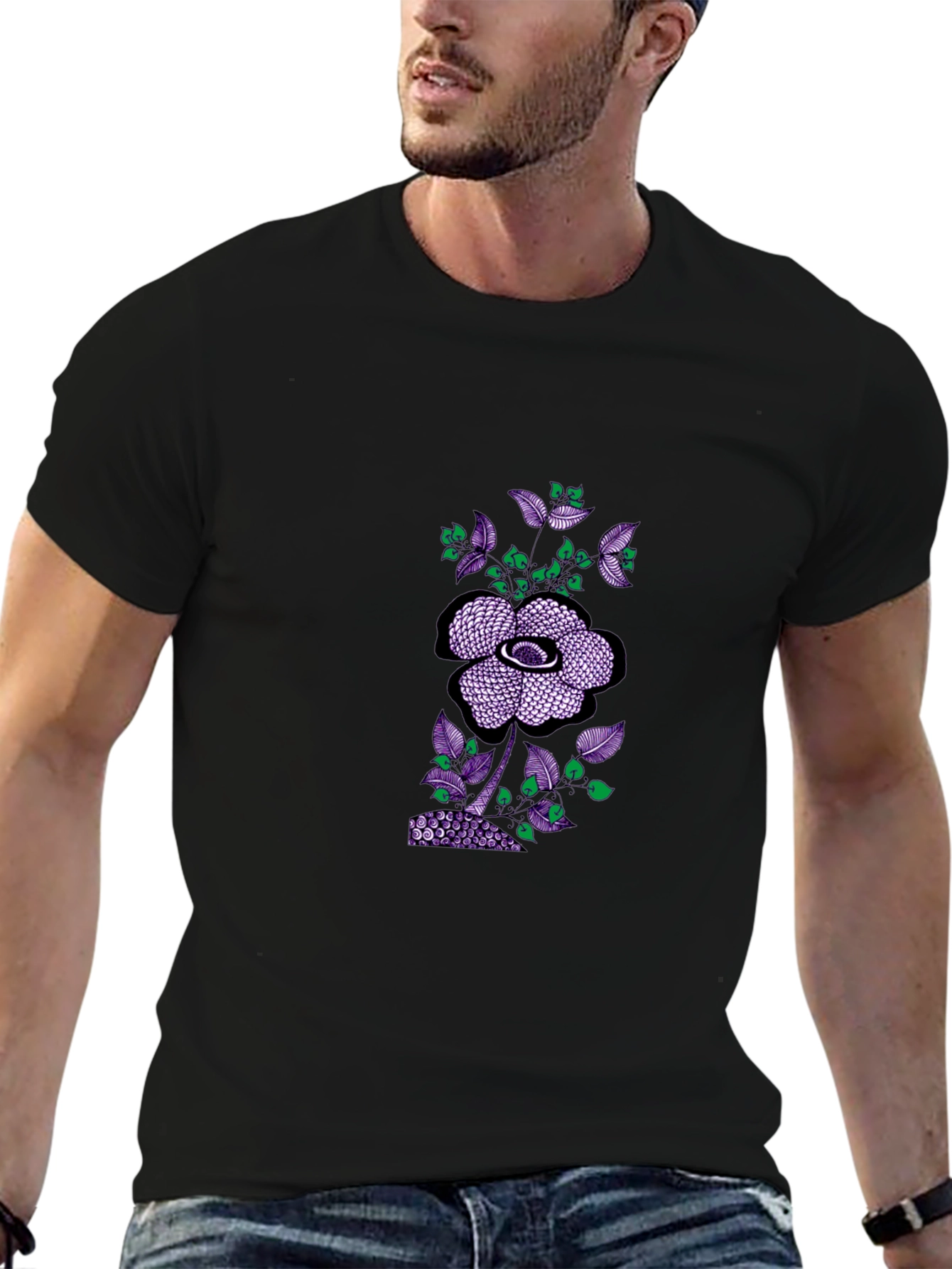 Black Tee with Abstract Floral Print