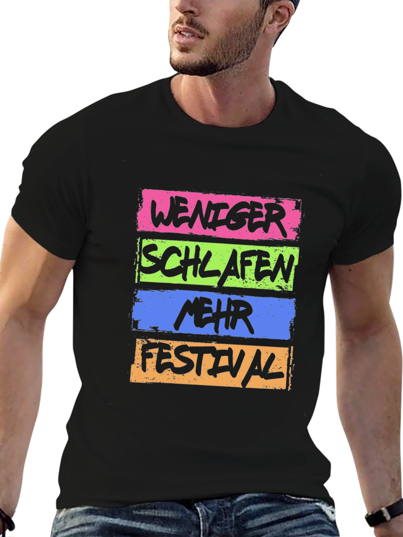 Weniger Schlafen Mehr Festival Black T-Shirt