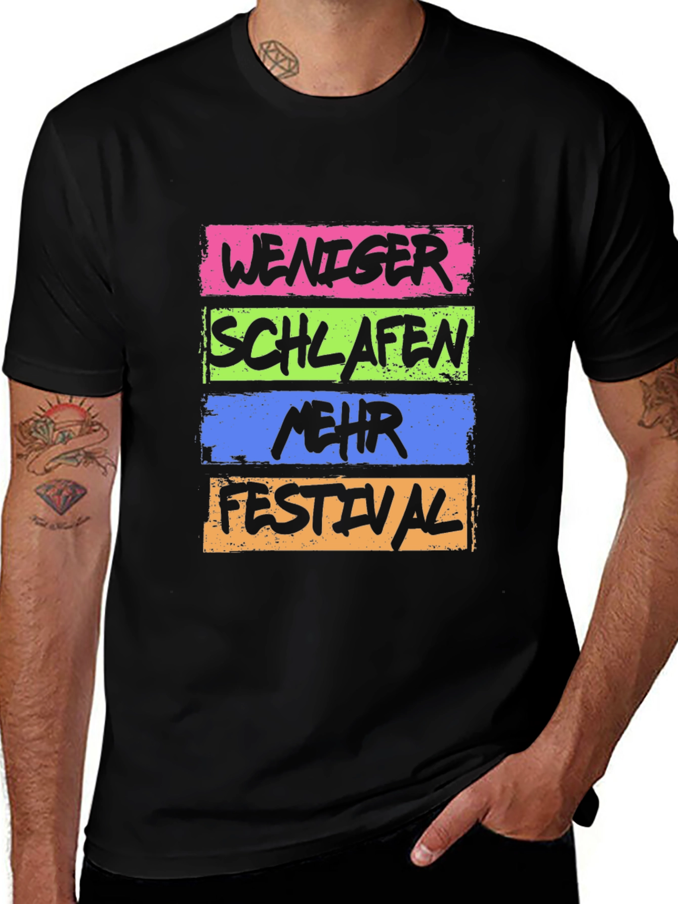 Weniger Schlafen Mehr Festival Black T-Shirt