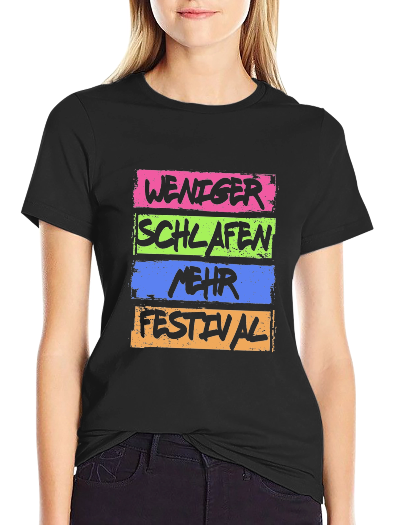 Weniger Schlafen Mehr Festival Black T-Shirt