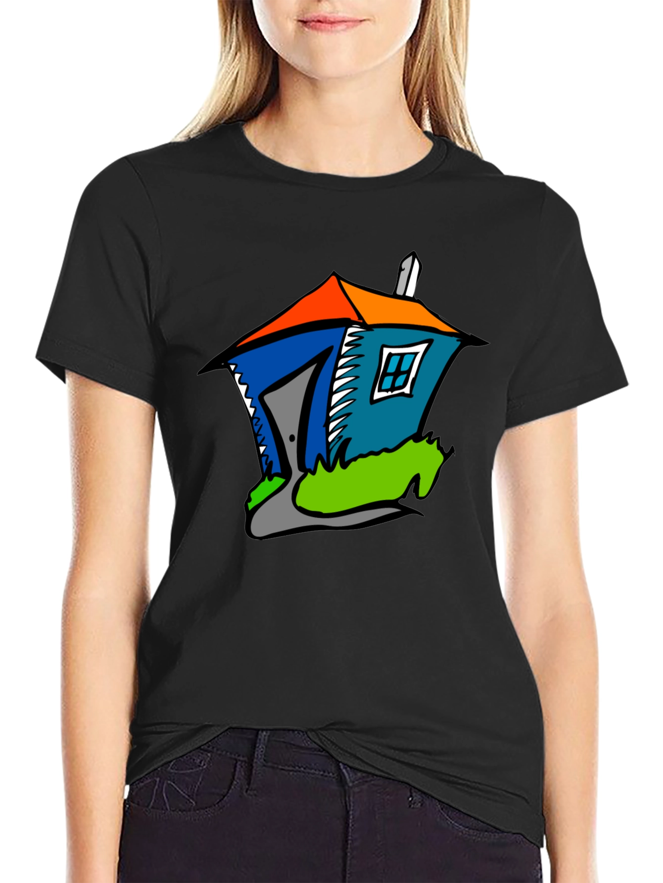 Cartoon House Graphic Tee - Stylish Comfort