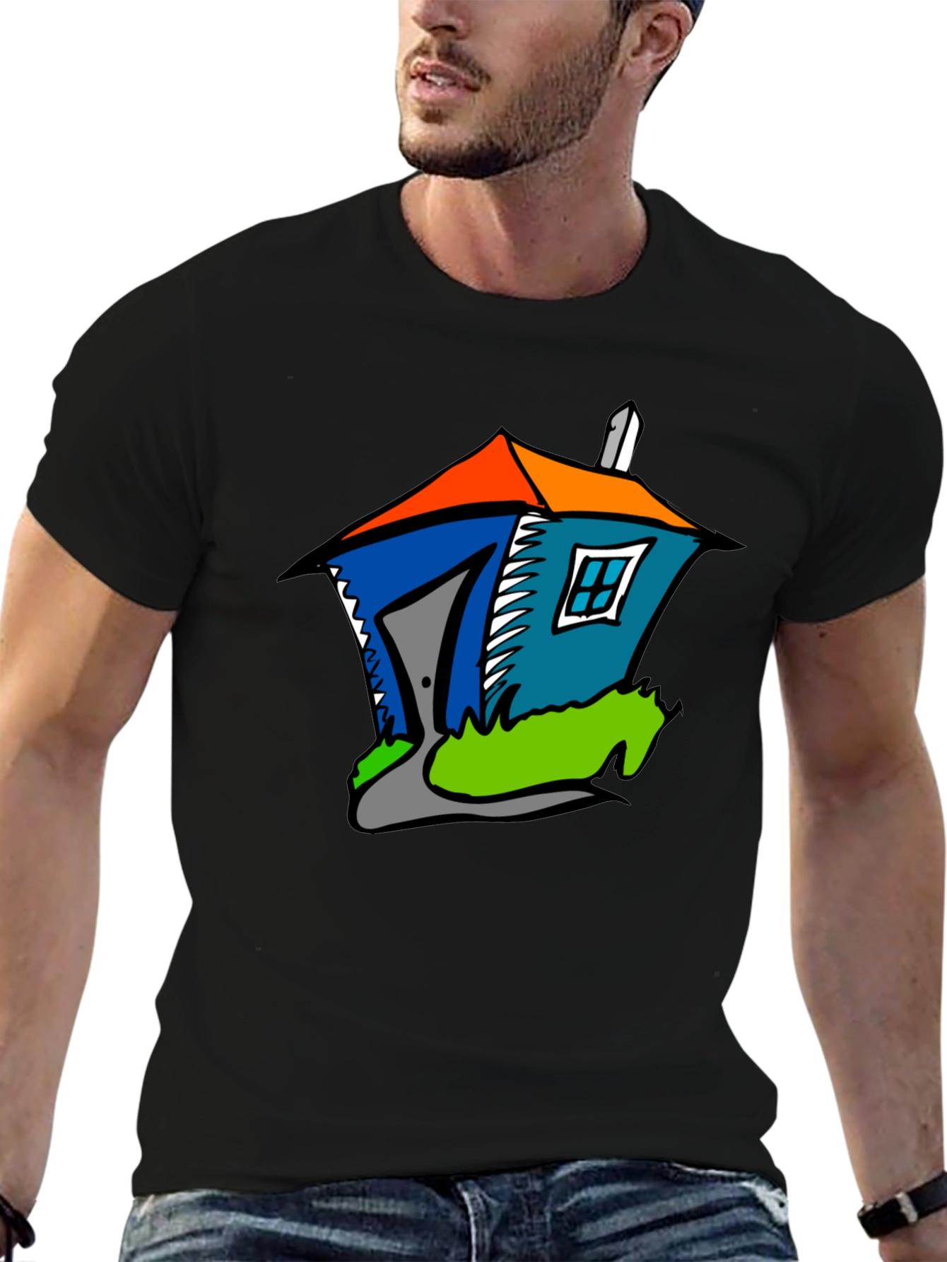 Cartoon House Graphic Tee - Stylish Comfort