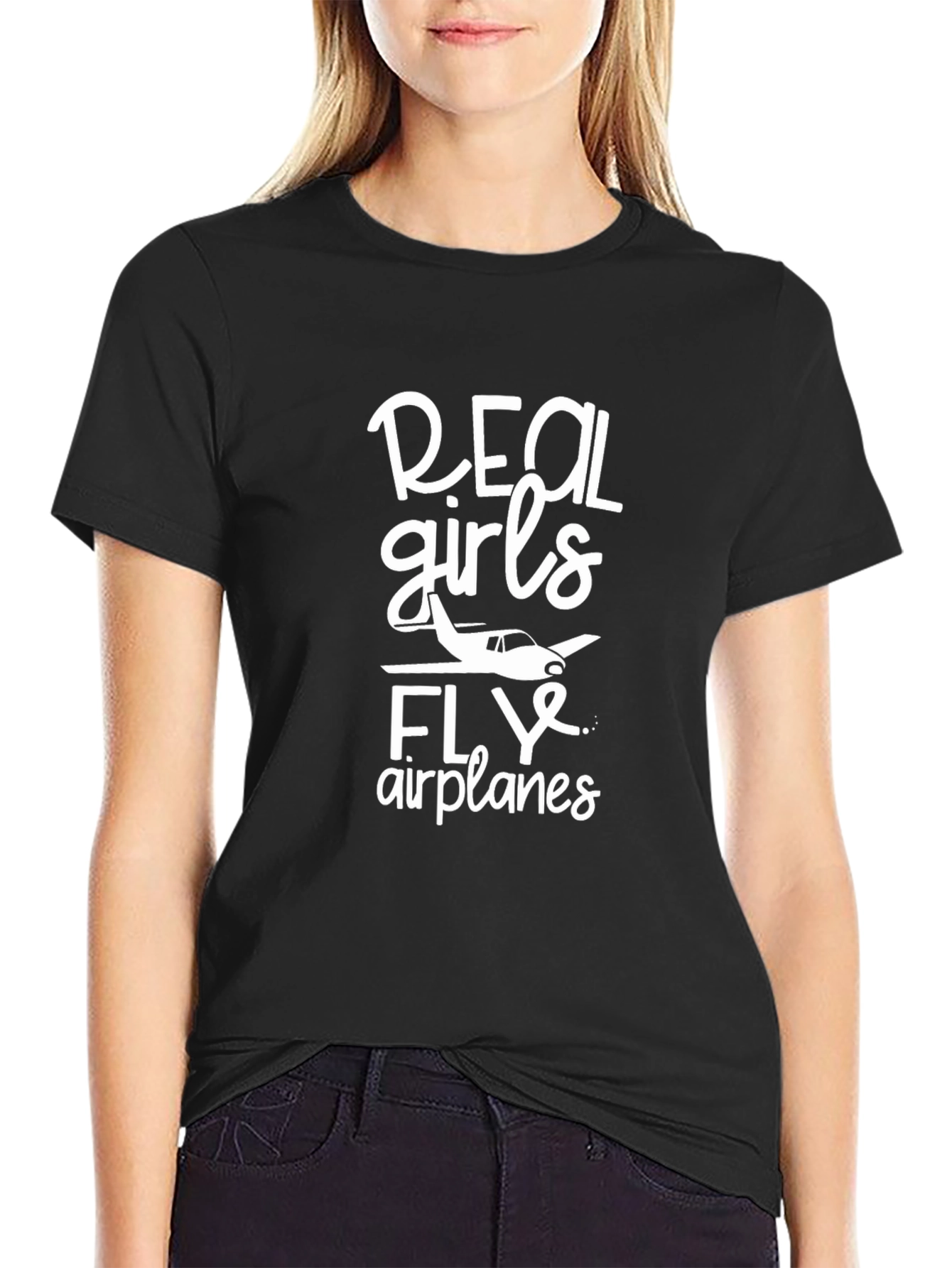Real Girls Fly Airplanes Black T-Shirt