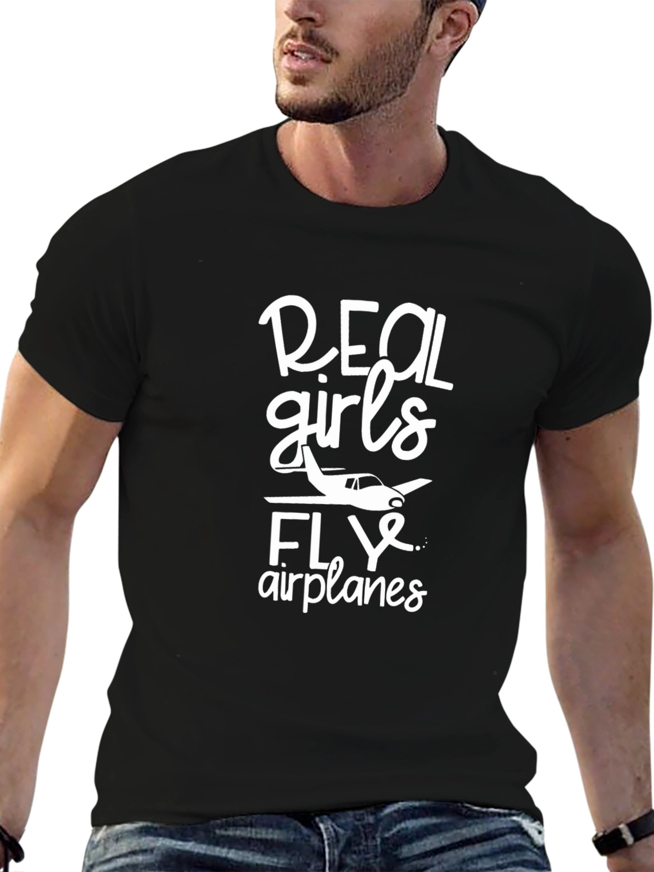 Real Girls Fly Airplanes Black T-Shirt