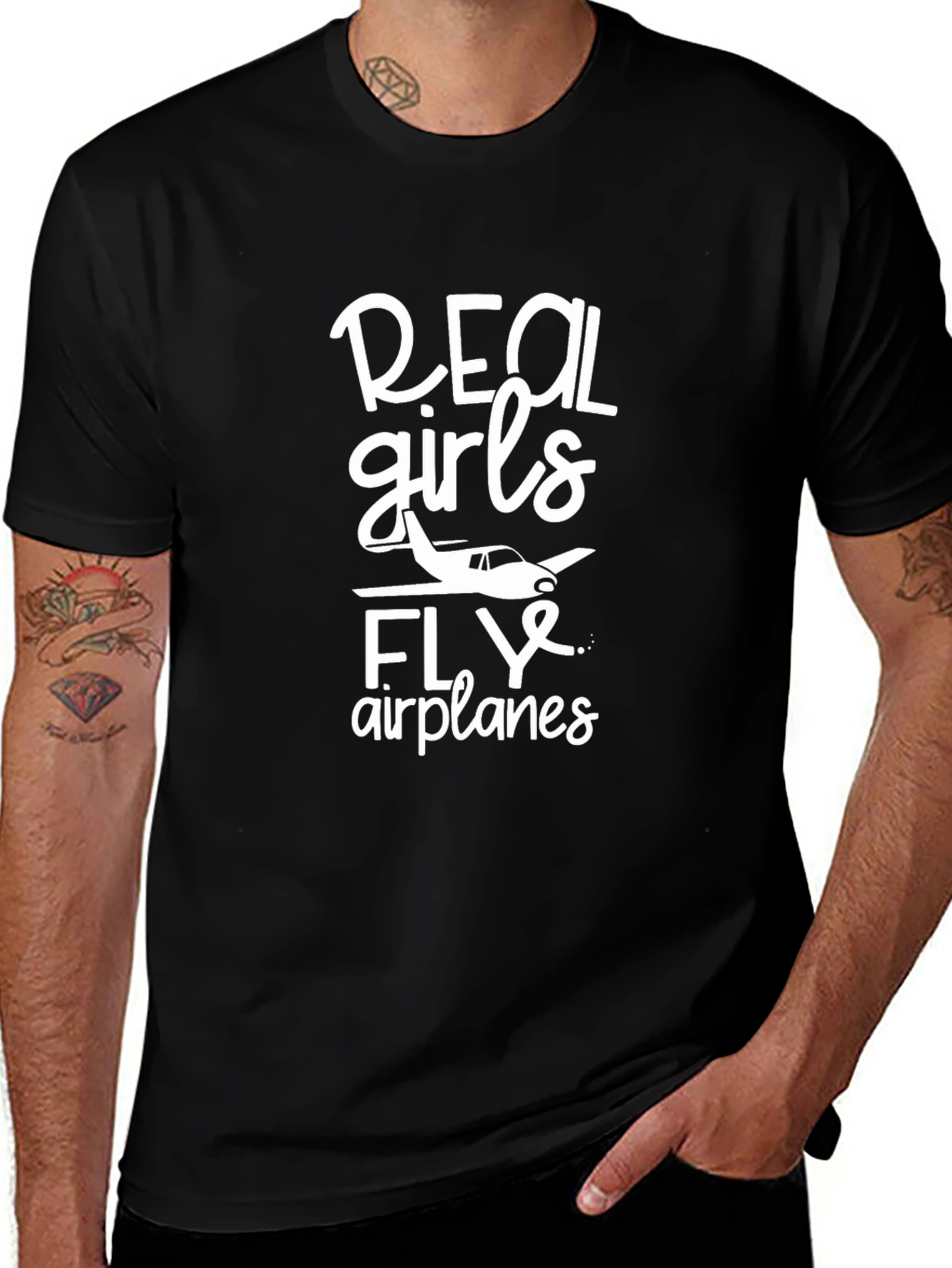 Real Girls Fly Airplanes Black T-Shirt