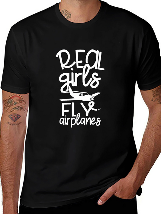Real Girls Fly Airplanes Black T-Shirt