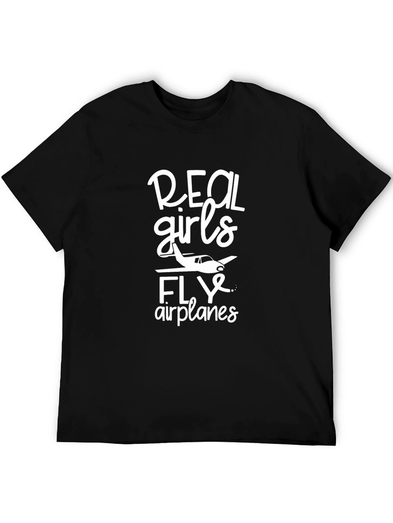 Real Girls Fly Airplanes Black T-Shirt