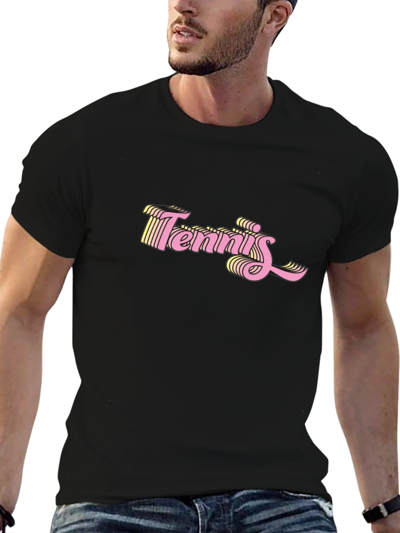 Retro Tennis Graphic Black T-Shirt