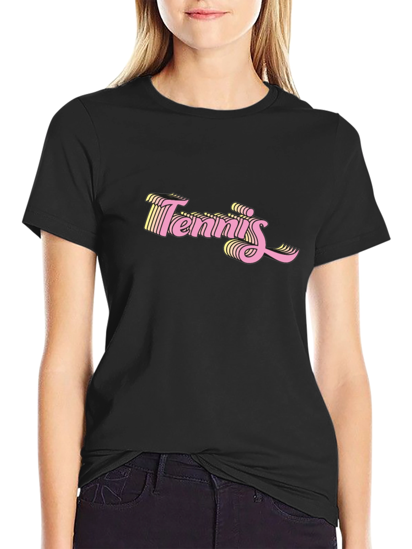 Retro Tennis Graphic Black T-Shirt