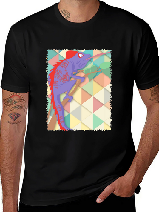 Chameleon Graphic Print T-Shirt - Black Cotton Blend