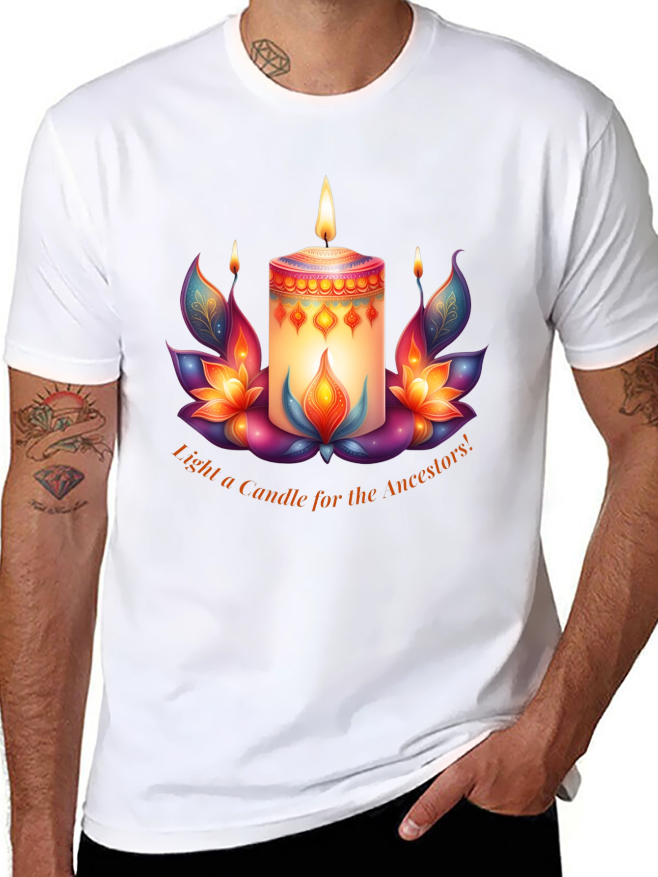 Ancestral Light T-Shirt - Candle & Lotus Design