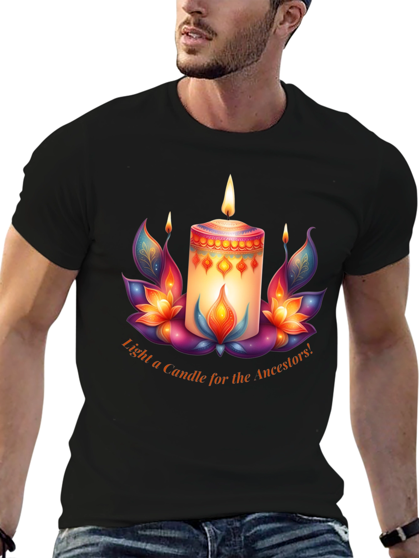 Ancestral Light T-Shirt - Candle & Lotus Design