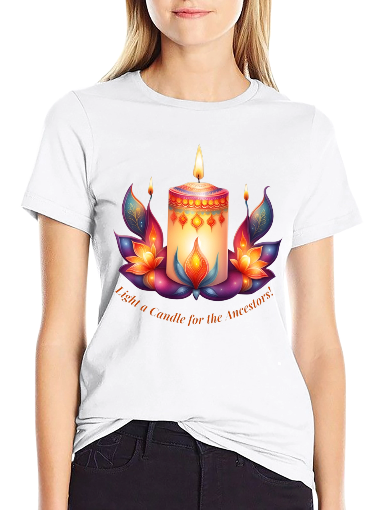 Ancestral Light T-Shirt - Candle & Lotus Design