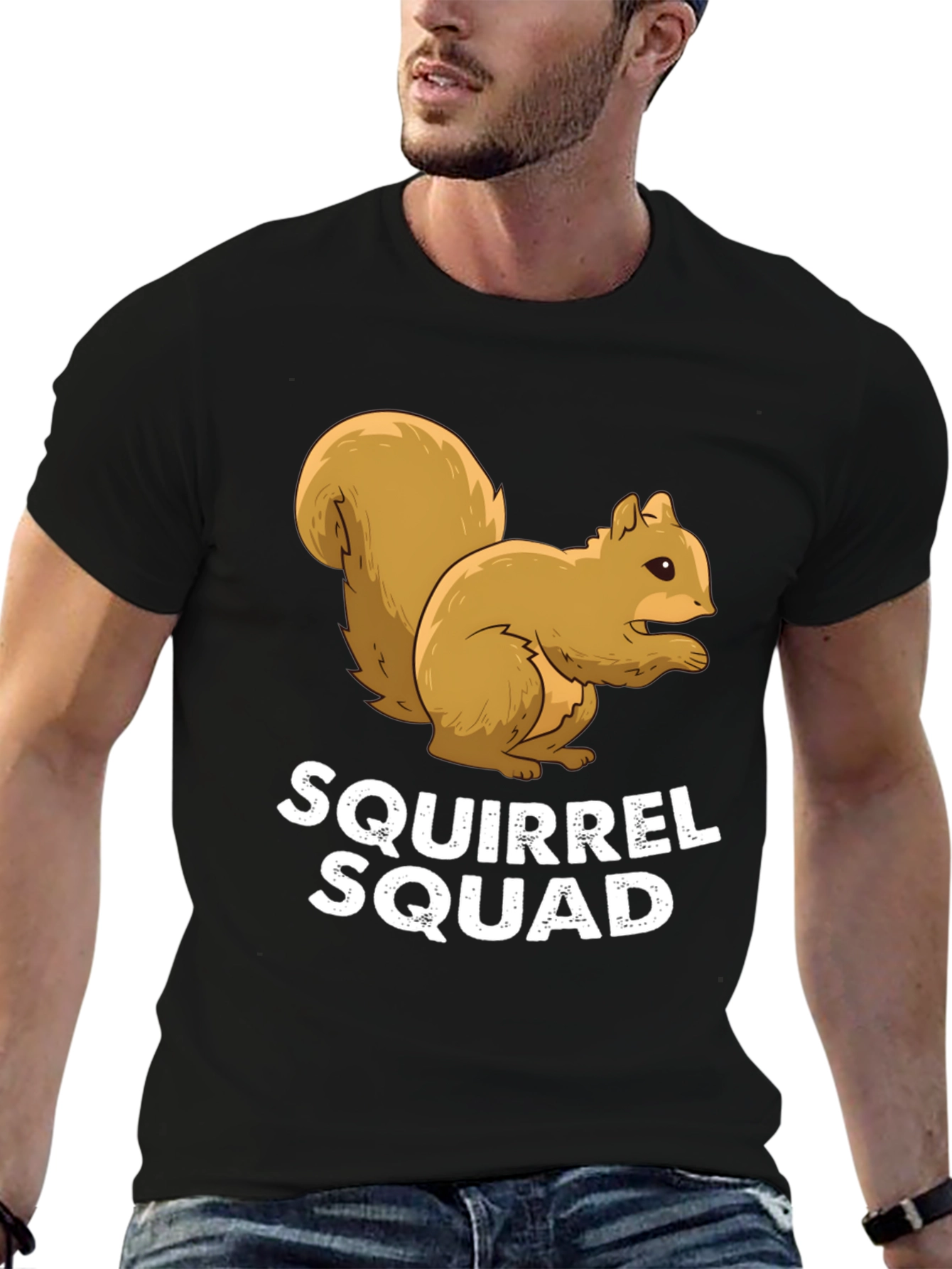 Squirrel Squad Graphic Tee - Black Crew Neck Shirt