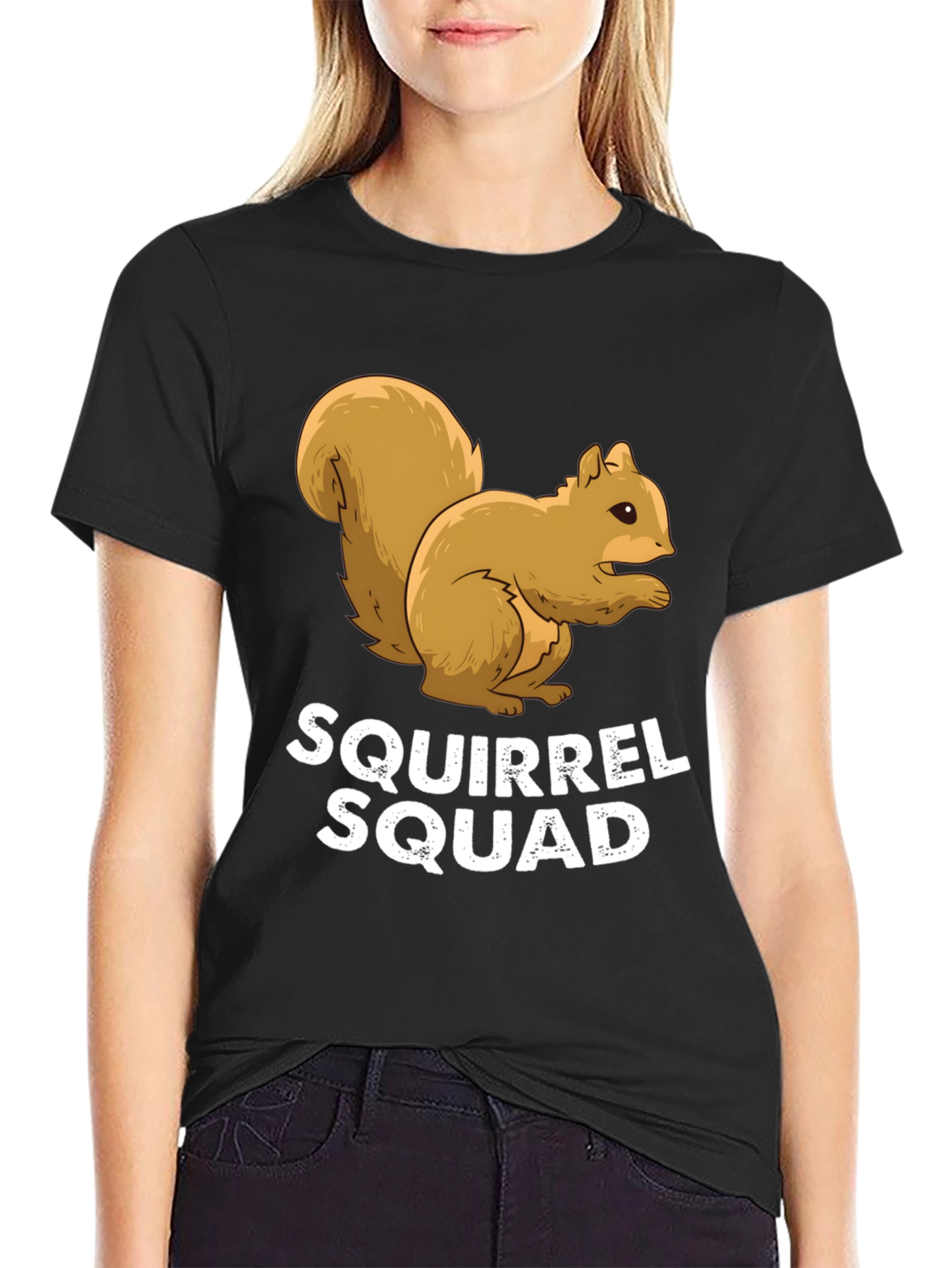 Squirrel Squad Graphic Tee - Black Crew Neck Shirt
