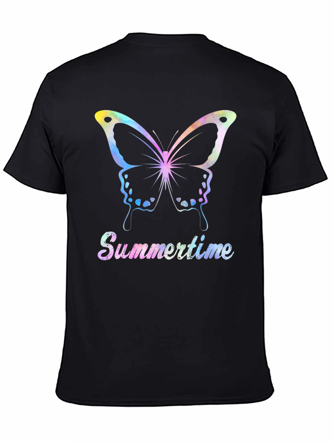 Summertime Butterfly Graphic Tee - Black Casual Shirt