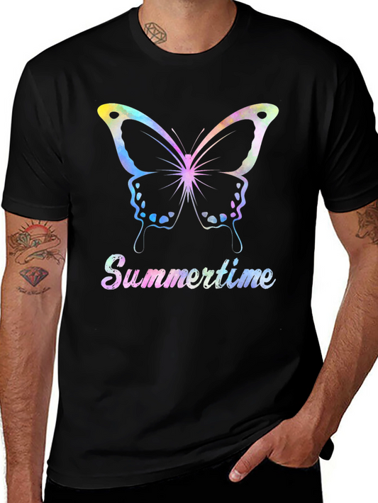 Summertime Butterfly Graphic Tee - Black Casual Shirt