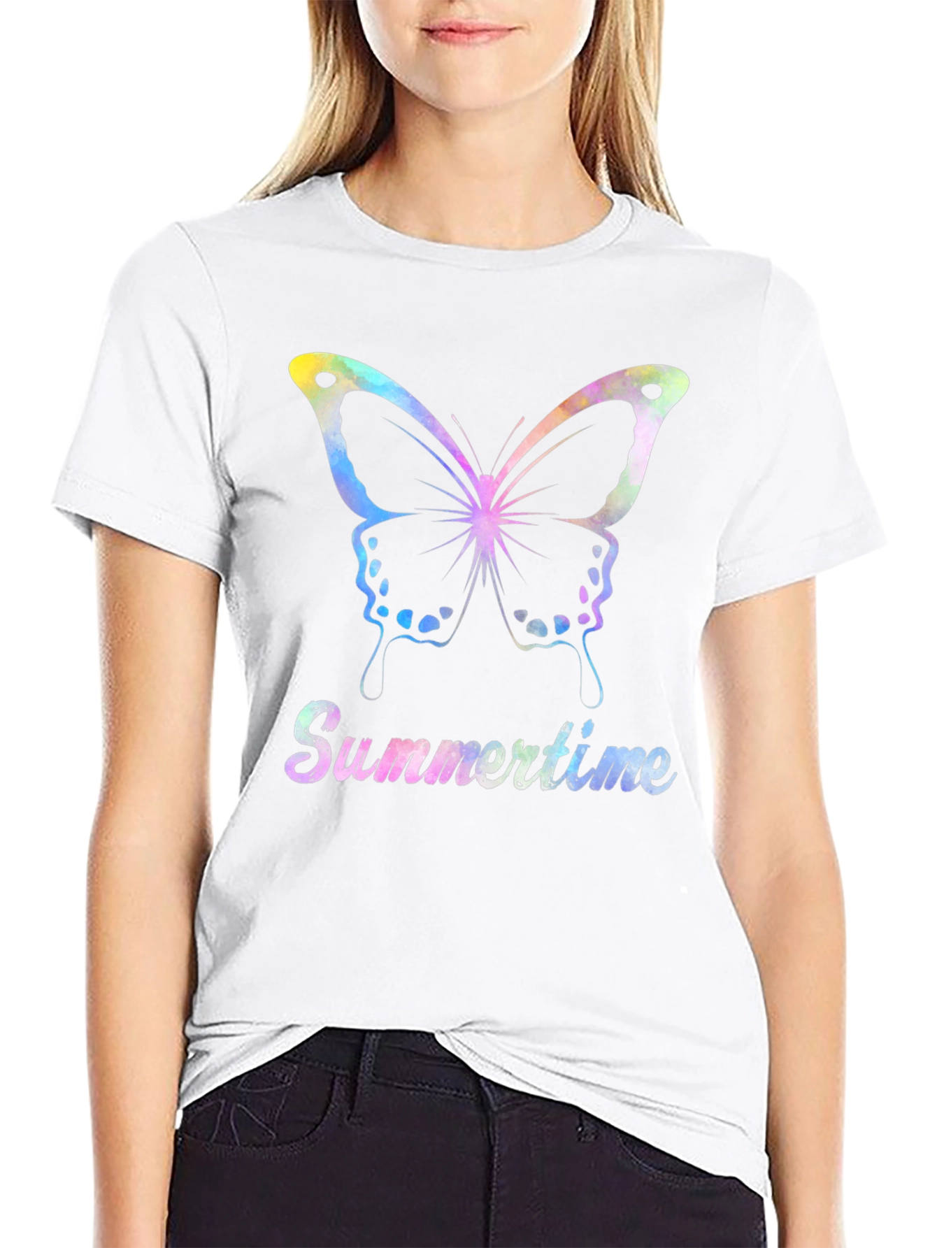Summertime Butterfly Graphic Tee - Black Casual Shirt